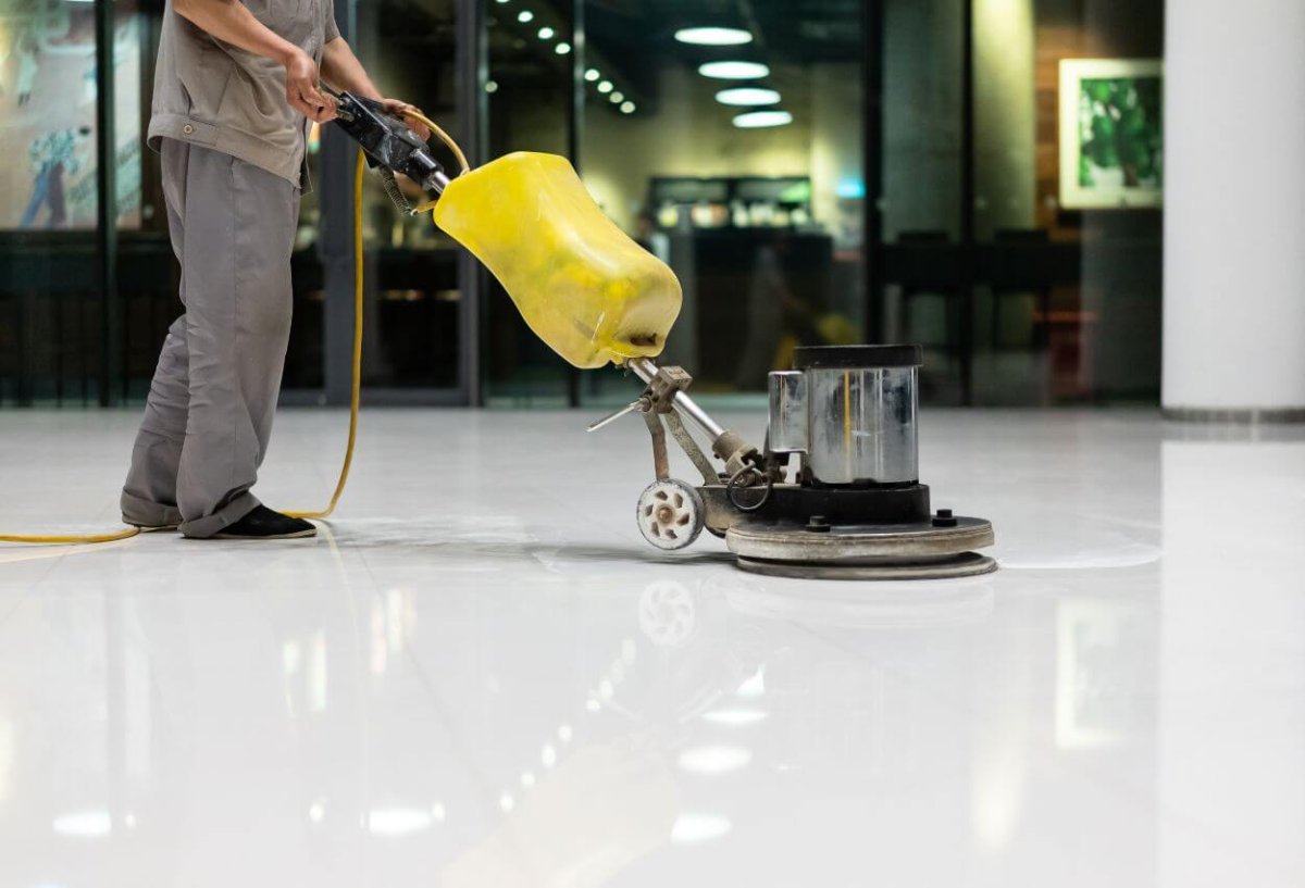 Detailed floor care and cleaning by professionals, ensuring spotless and well-maintained floors