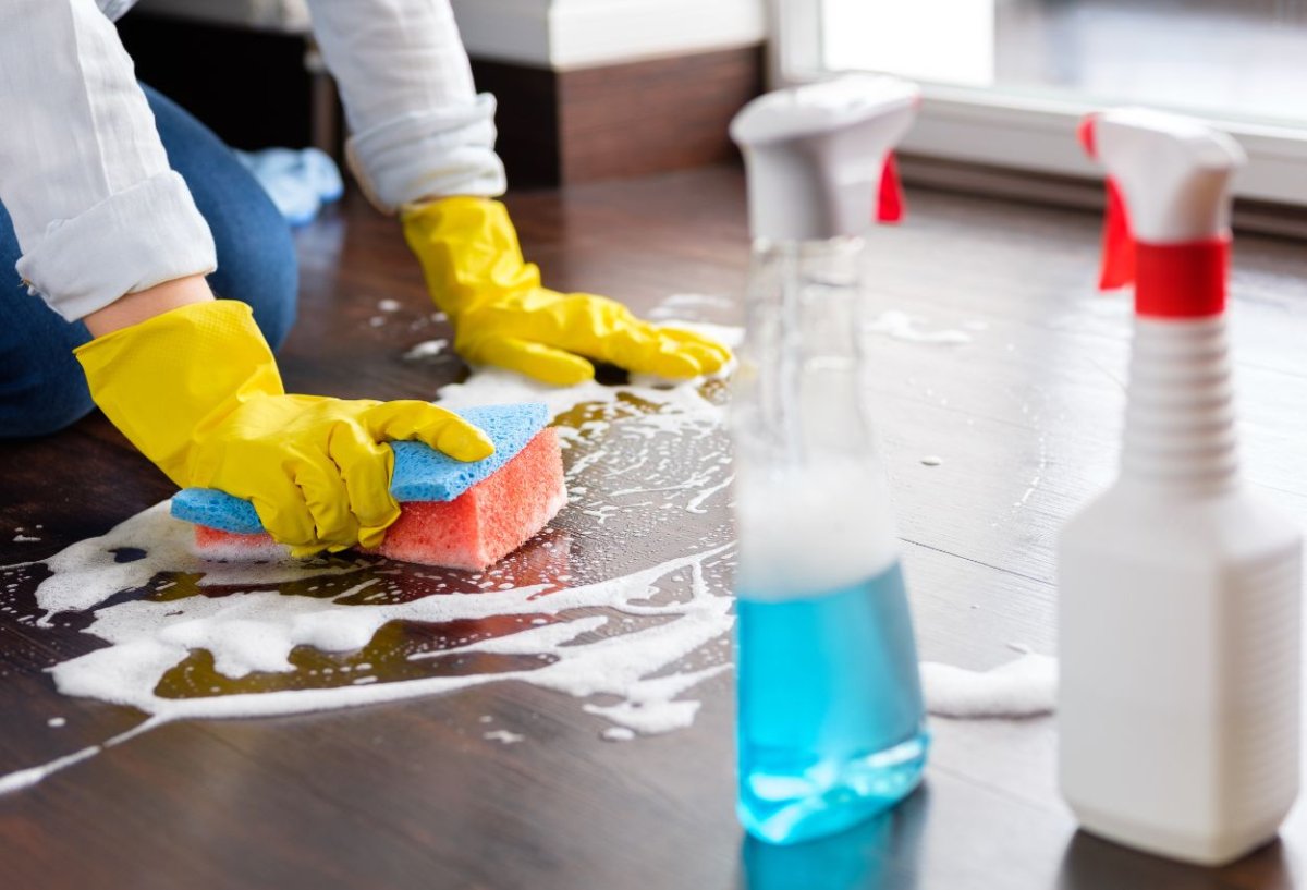 Routine housekeeping service with regular dusting, vacuuming, sweeping, and mopping across all rooms, including bedrooms and hallways